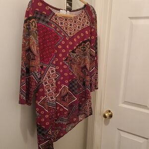 Kim Rogers Geometric Patterned Top in Red and Black